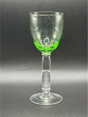 Vintage Beautiful  Long Stemmed Green & Clear Crystal Wine Glass 1990’s